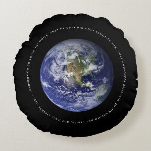 Almofada Redonda Planeta Terra no Espaço - Christian John 3:16