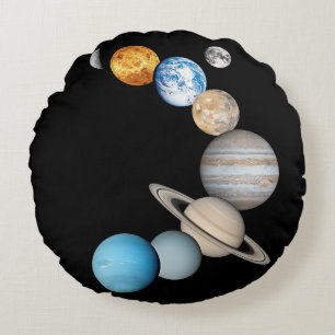 Almofada Redonda Planetas do sistema solar (alterável a cores)