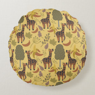 Almofada Redonda Plano de fundo amarelo sem costura Giraffe
