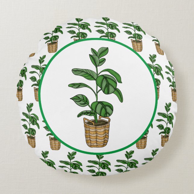 Almofada Redonda Planta desenhada na mão da palma do viajante (Frente)