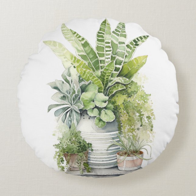 Almofada Redonda Plantas de Casa (Frente)