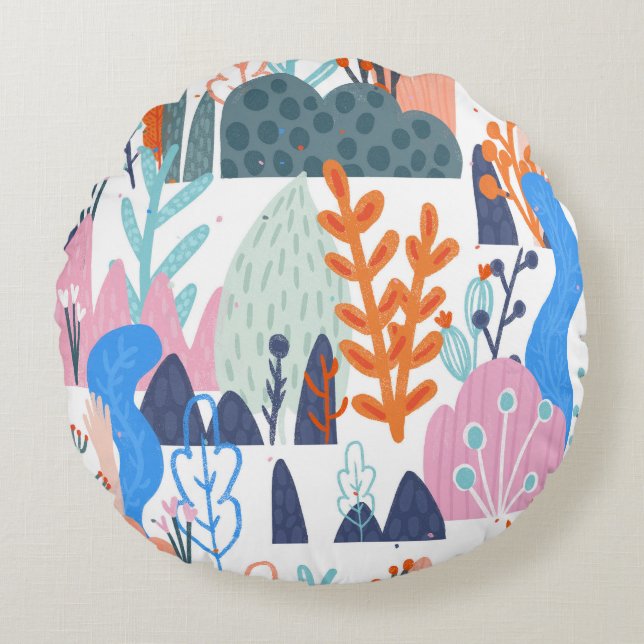 Almofada Redonda Plantas Exóticas: Padrão Sem Olhos Brilhantes (Frente)