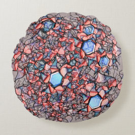 Almofada Redonda Plor virtual entalhada nas cores azul e salmão