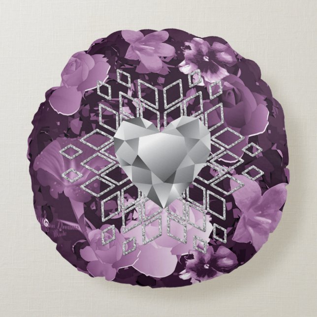 Almofada Redonda Plum Floral Diamond Heart Snowflake (Frente)