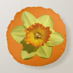 Almofada Redonda Pó de Daffodil Amarelo e Laranja. Travesseiro redo