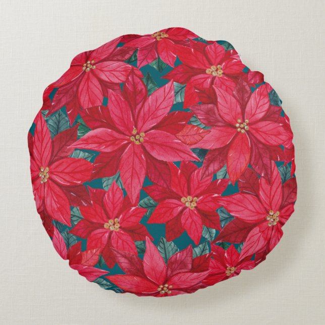 Almofada Redonda Poinssetias Winter Shelter (Verso)
