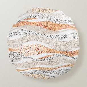 Almofada Redonda Pointilismo Wavy Polka: Têxtil de Doodle Cute