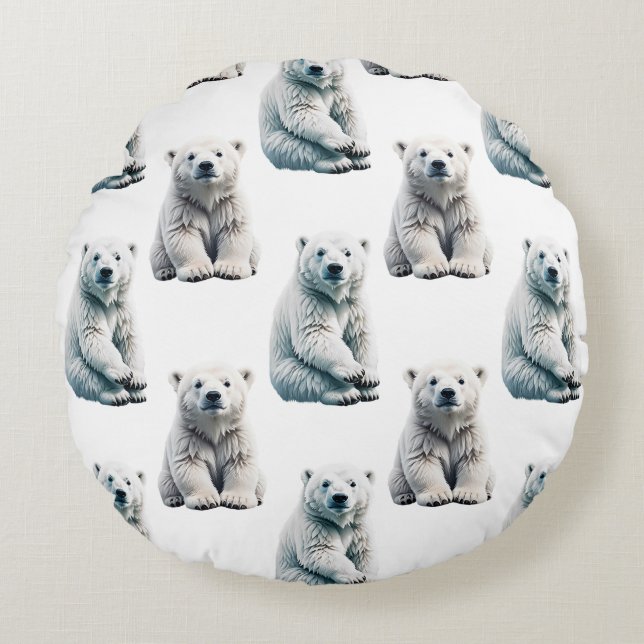 Almofada Redonda Polar Bear Animal Pattern Design (Frente)