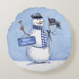 Almofada Redonda Policial Thin Blue Line Snowman Natal
