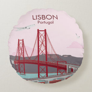 Almofada Redonda Ponte de Lisboa sobre o rio Tagus no estilo da saf