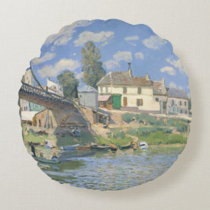 Almofada Redonda Ponte de Villeneu por Sisley Impressionista Paint