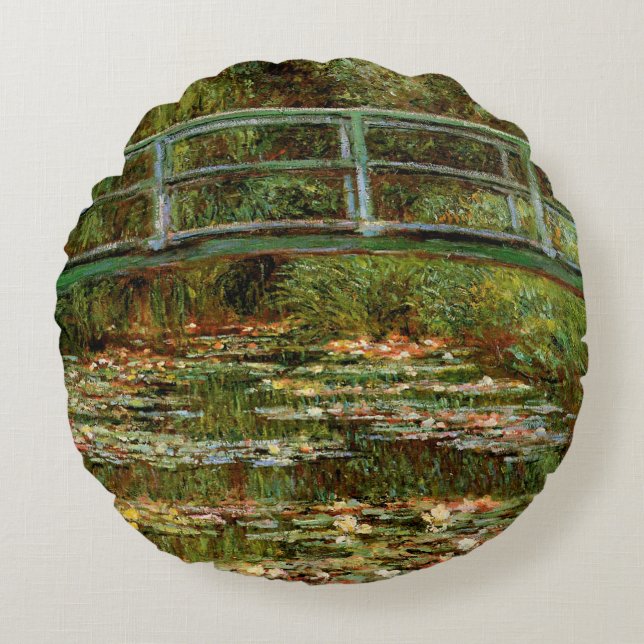 Almofada Redonda Ponte Japonesa Monet Francês Giverney (Frente)