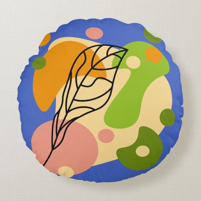Almofada Redonda Pontos de abstrato interessantes com folhas (Frente)