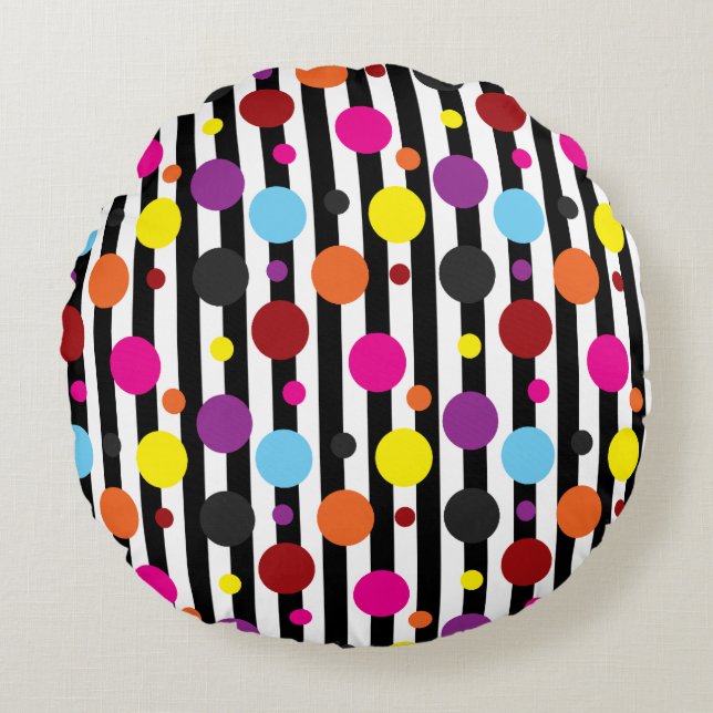 Almofada Redonda Pontos E Stripes (Frente)