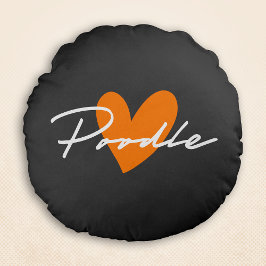 Almofada Redonda Poodle Chic & Rico Script Cinza com Coração Laranj