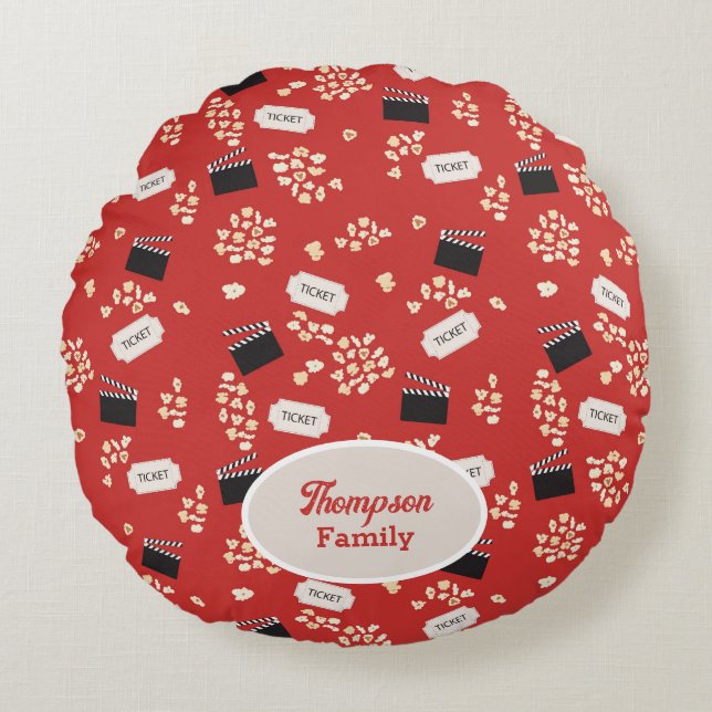 Almofada Redonda Popcorn Retro Movie Monograma (Frente)