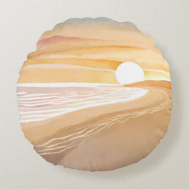 Almofada Redonda Pôr do Sol na Praia Aquarela | Belo Amarelo