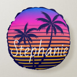 Almofada Redonda Pôr do sol retrô Personalizado  