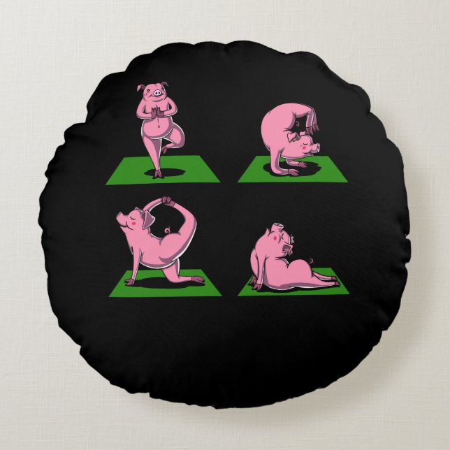 Almofada Redonda Porco Bonito Yoga Possui Animais Agrícolas Engraça (Frente)