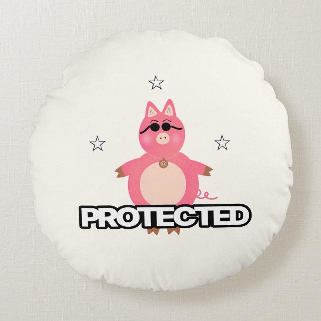 Almofada Redonda Porco rosa engraçado (Frente)
