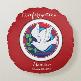 Almofada Redonda Porta Colorida de Confirmação em Fundo Vermelho