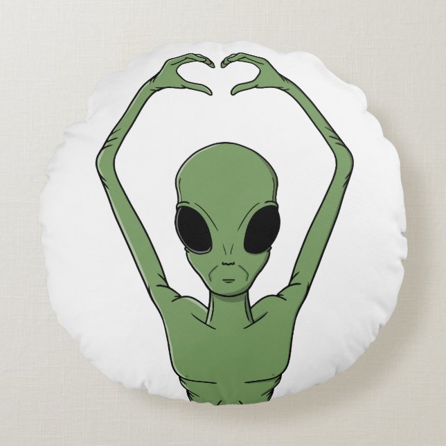 Almofada Redonda Pose do Coração Alien (Frente)