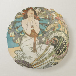 Almofada Redonda Poster de Vintage Mont-Carlo por Alphonse Mucha
