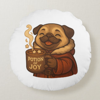 Almofada Redonda Potion of Joy Pug Pillow | Cute Cozy Christmas Dog