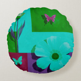Almofada Redonda Pouf Redondo de Jardim Floral Azul Moderno