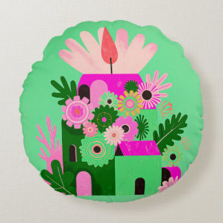 Almofada Redonda Pouf Redondo Floral Brilhante