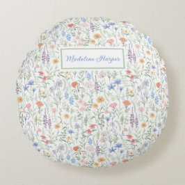 Almofada Redonda Prado de Flores Silvestres Coquette Personalizado