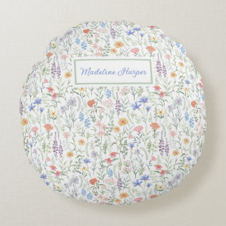 Almofada Redonda Prado de Flores Silvestres Coquette Personalizado