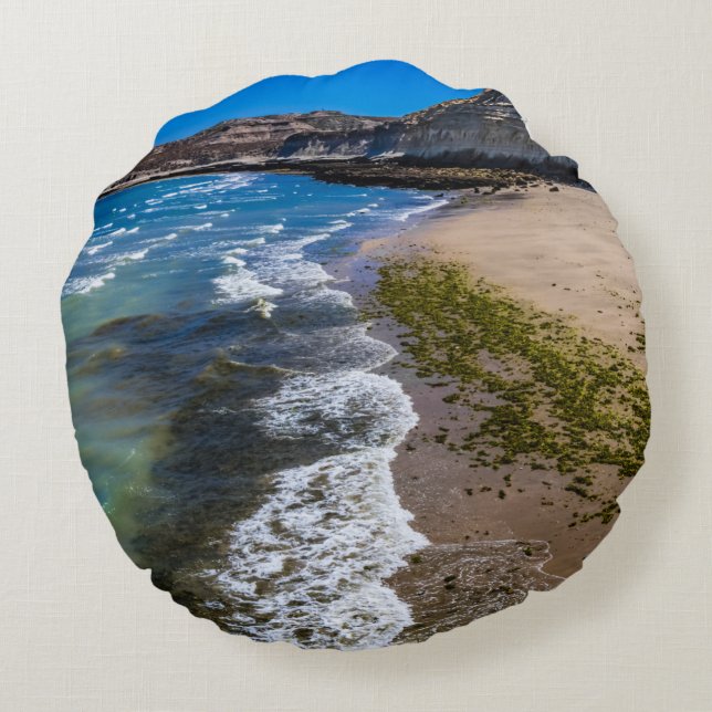 Almofada Redonda Praia em Puerto Piramides, Argentina (Verso)