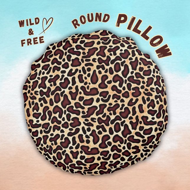 Almofada Redonda Prato Castanho-Leopardo - (Criador carregado)