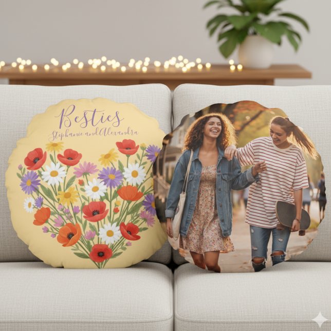 Almofada Redonda Presente de Aniversário com Foto da Melhor Amiga - (Best Friend photo pillow)