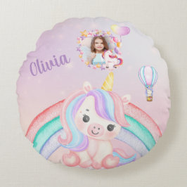 Almofada Redonda Presente De Aniversário Do Unicorn Para Meninas -