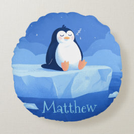 Almofada Redonda Presente de Pinguim Fofo, Pinguim Personalizado 