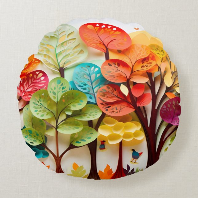 Almofada Redonda Presente natural de paisagem natural de árvore de  (Frente)