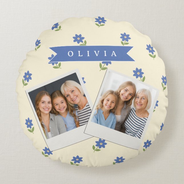 Almofada Redonda Presente Personalizado com Nome e Padrão de Flor S (Frente)