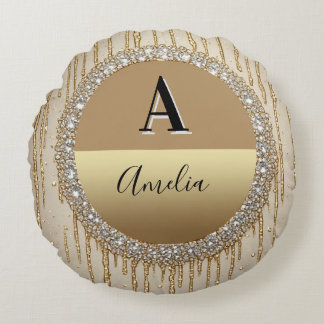 Almofada Redonda Presente Personalizado de Ouro com Monograma para 