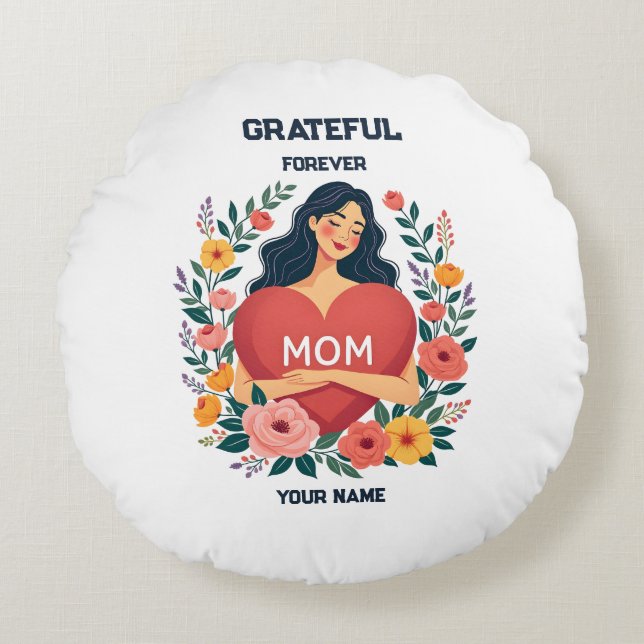 Almofada Redonda Presente Personalizado para Mamãe | Design de Nome (Frente)
