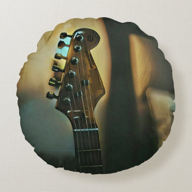 Almofada Redonda Presentes de guitarra vindimada (Frente)