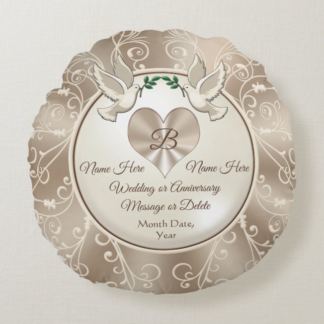 Almofada Redonda Presentes personalizados para recém-casados, anive (Frente)