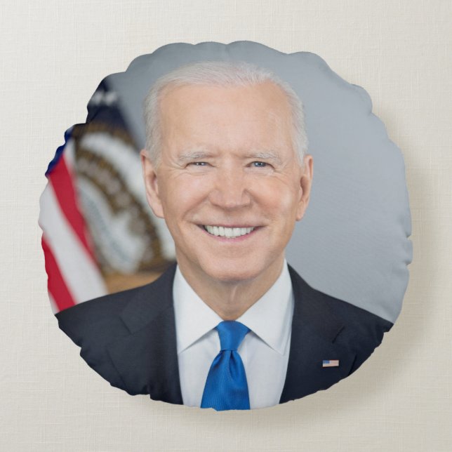 Almofada Redonda Presidente Joe Biden White House Retrato (Frente)