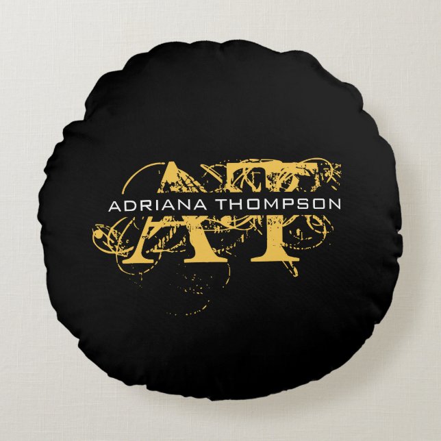 Almofada Redonda Preto e Dourado, preto, aflitos modernos (Frente)