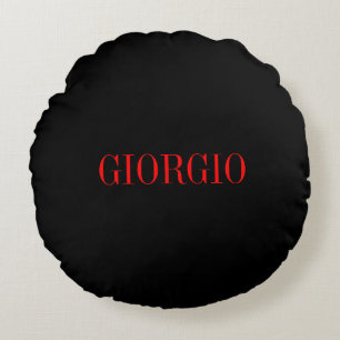 Almofada Redonda Preto Vermelho Seu Nome Minimalista Moderno Pessoa