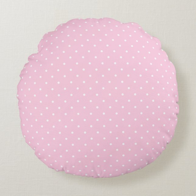 Almofada Redonda Pretty Pale Pink and White Polka Dots Round Pillow (Frente)