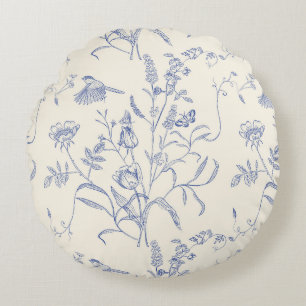 Almofada Redonda Primavera de Vintage Blue Botanical