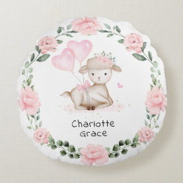 Almofada Redonda Primavera Lamb Frita Floral Rosa, Nurserada De Beb