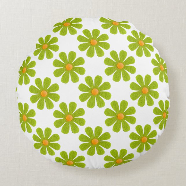 Almofada Redonda Primavera verde flores para decoração doméstica (Frente)